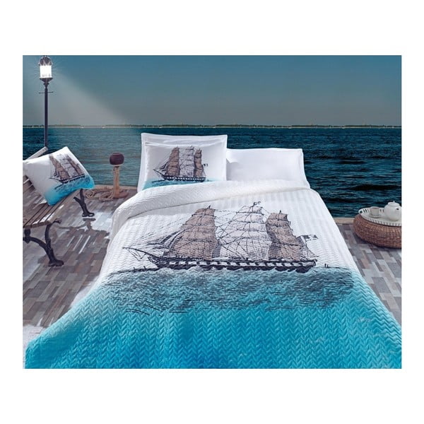 Divvietīga gultas pārklājs ar spilvendrānām un palagiem Kuģis, 220 x 230 cm