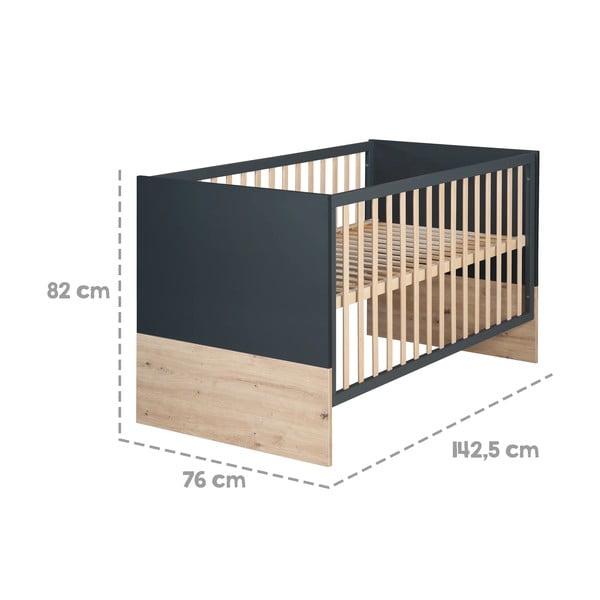 Tumši pelēka/dabīga toņa bērnu gultiņa 70x140 cm Lenn – Roba-image-2