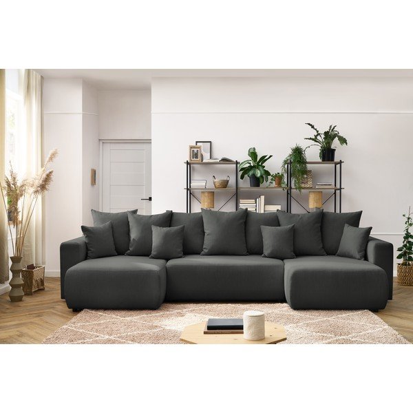 Tumši pelēks U-veida izvelkamais dīvāns Envy – Bobochic Paris-image-1