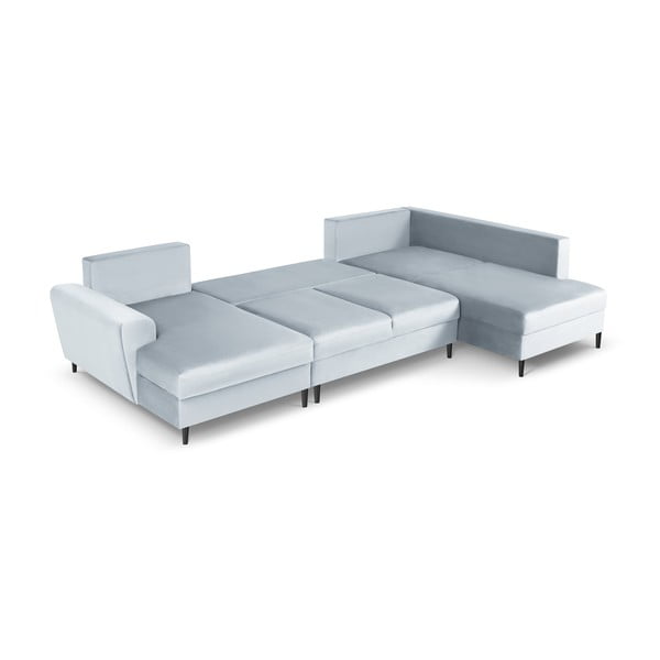 Gaiši zils samta salokāms stūra dīvāns ar uzglabāšanas vietu (ar labo stūri/U veida) Kyoto – Cosmopolitan Design-image-2