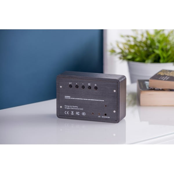 Melns modinātājs ar baltu LED displeju Gingko Brick Click Clock-image-1
