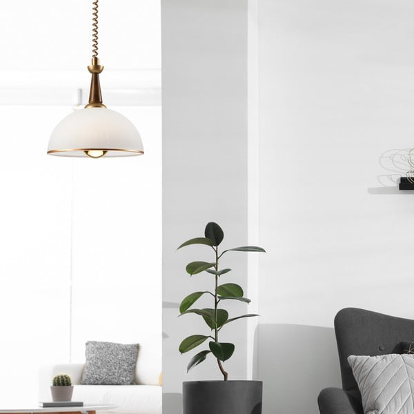 Zelta krāsas/tumši brūna piekaramā lampa ar stikla abažūru ø 30 cm Ciara – LAMKUR-image-2