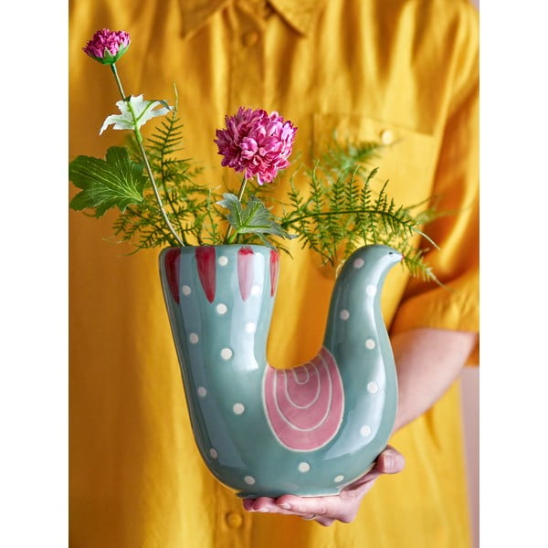 Zaļa māla ar rokām apgleznota vāze (augstums 19 cm) Trudy – Bloomingville-image-3