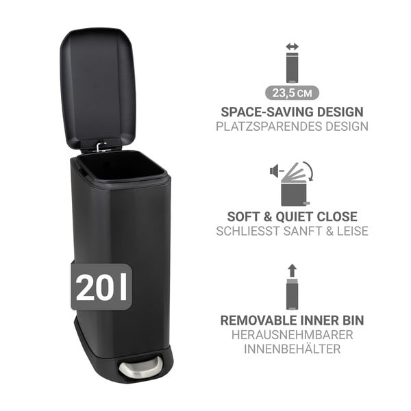 Matēti melna tērauda atkritumu tvertne ar pedāli 20 l Design – Wenko-image-4