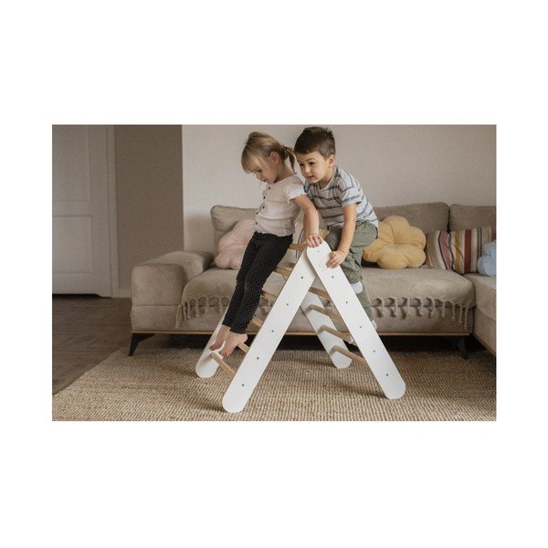 Balts priedes masīvkoka kāpelēšanas trijstūris 46x87x60 cm Montessori – Meowbaby-image-2