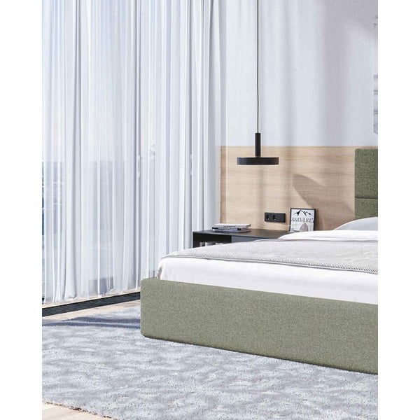 Zaļa polsterēta divvietīga gulta ar veļas kasti un redelēm 160x200 cm Bufo – MESONICA-image-4