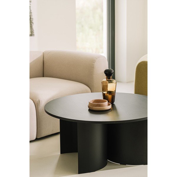 Melns apaļš žurnālgaldiņš ar oškoka imitācijas galda virsmu ø 95 cm Gavo – noo.ma-image-3