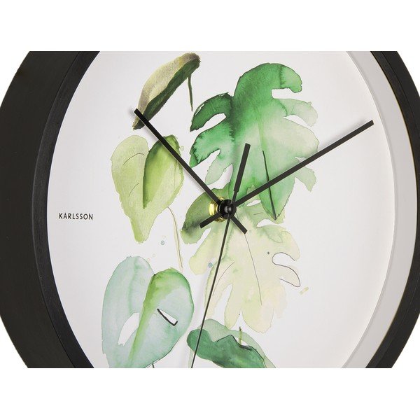 Zaļš un balts sienas pulkstenis melnā rāmī Karlsson Monstera, ø 26 cm-image-4