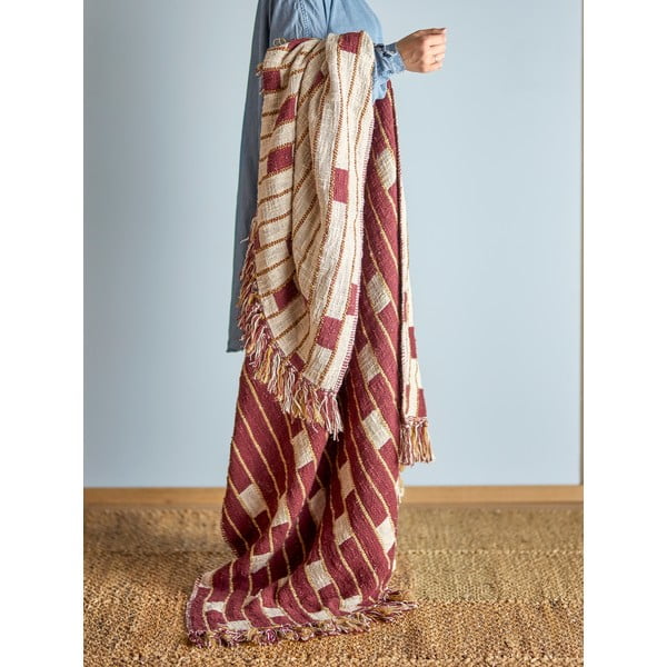 Sarkans/bēšs pleds no kokvilnas maisījuma 130x160 cm Cang – Bloomingville-image-1