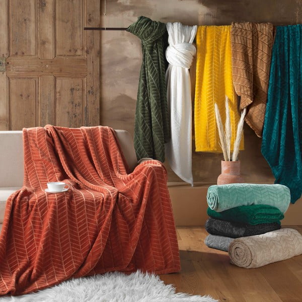 Ķieģeļu sarkans gultas pārklājs no mikroflaneļa 180x220 cm Arya – douceur d'intérieur-image-3