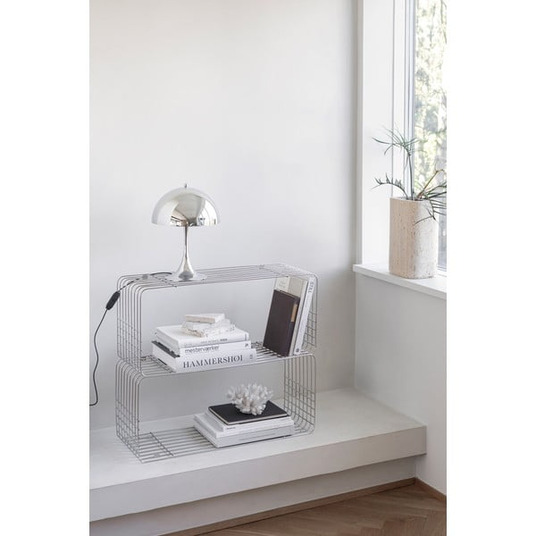 Spīdīgas sudraba krāsas metāla sienas grāmatplaukts 70x30 cm Wire – Mette Ditmer Denmark-image-1