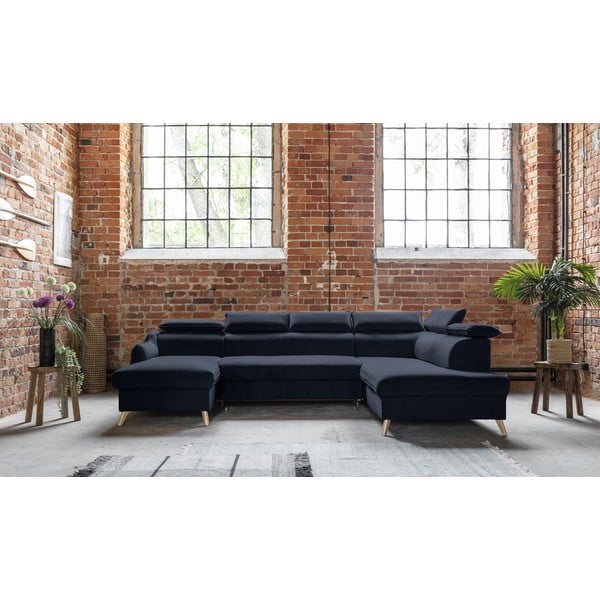 Tumši zils samta salokāms stūra dīvāns (ar labo stūri/U veida) Sweet Harmony – Miuform-image-1