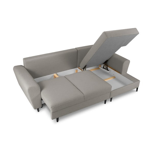 Gaiši pelēks salokāms stūra dīvāns ar uzglabāšanas vietu no buklē auduma (ar labo stūri/ar zvilni) Kyoto – Cosmopolitan Design-image-3