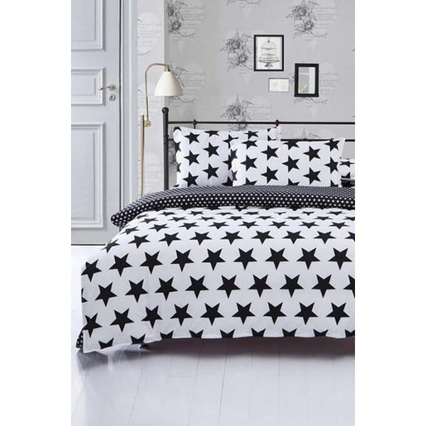Divvietīga gultasveļa ar palagu Black Polka Dots, 200 x 220 cm