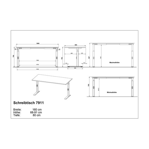 Darba galds ar regulējamu augstumu un ozolkoka imitācijas galda virsmu 80x160 cm Agenda – Germania-image-4