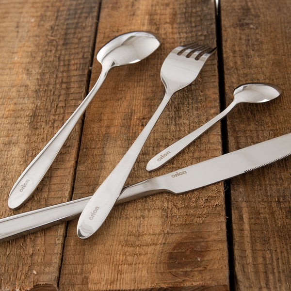 Sudraba krāsas nerūsējošā tērauda galda piederumi (24 gab.) Mirror – Orion-image-3