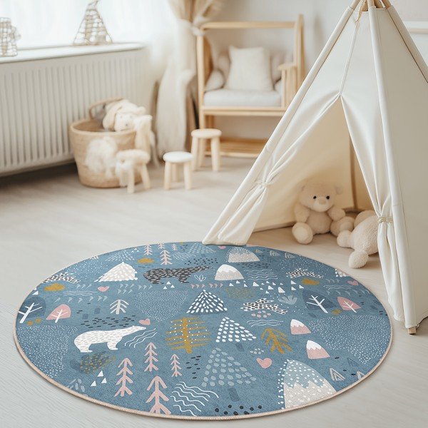 Zils mazgājams bērnu paklājs ø100 cm Forest Land – Mila Home-image-3