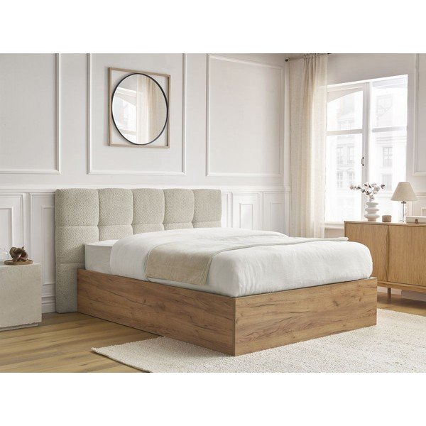 Bēša polsterēta polsterēta/no skaidu plāksnēm divvietīga gulta ar veļas kasti ar redelēm 180x200 cm Kumo – Bobochic Paris-image-2