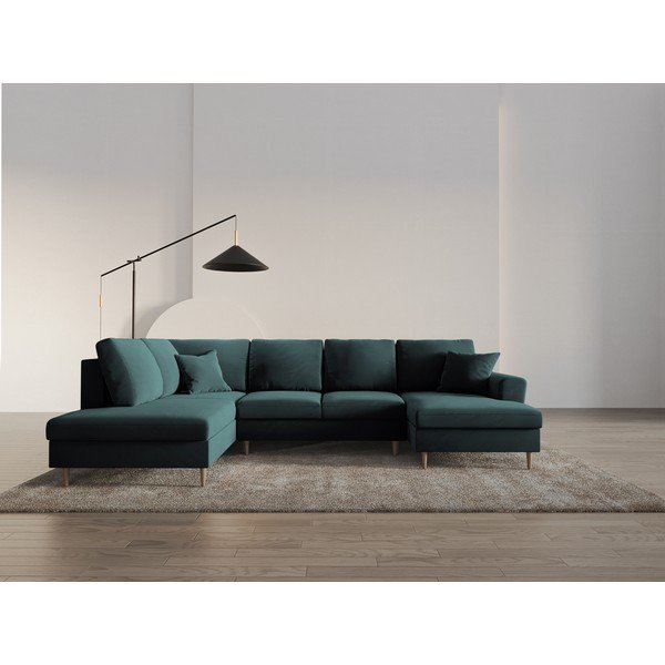 Zaļganzils samta salokāms stūra dīvāns ar uzglabāšanas vietu (ar kreiso stūri/U veida) Kyoto – Cosmopolitan Design-image-2