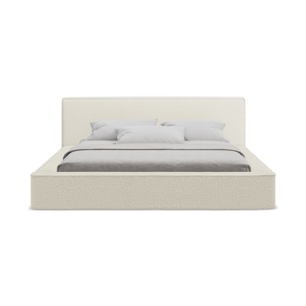 Krēmkrāsas polsterēta divvietīga gulta ar veļas kasti un redelēm 160x200 cm Noho – Makamii-image-4