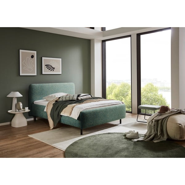 Tumši zaļa polsterēta divvietīga gulta bez režģa 140x200 cm Primo – Meise Möbel-image-1