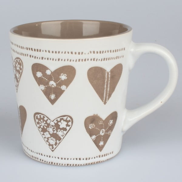 Bēšas un baltas krāsas ar rokām dekorēta keramikas krūze Dakls Heart II, 473 ml