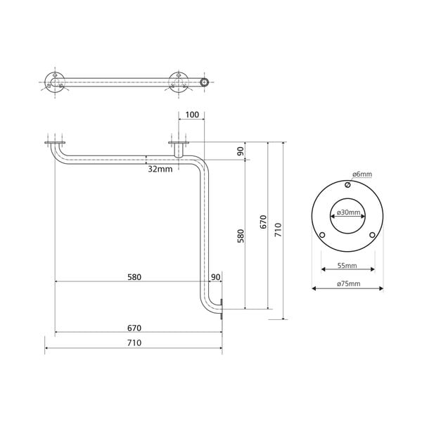 Tērauda sienas vannas istabas drošības rokturis 71 cm Handicap – Sapho-image-3