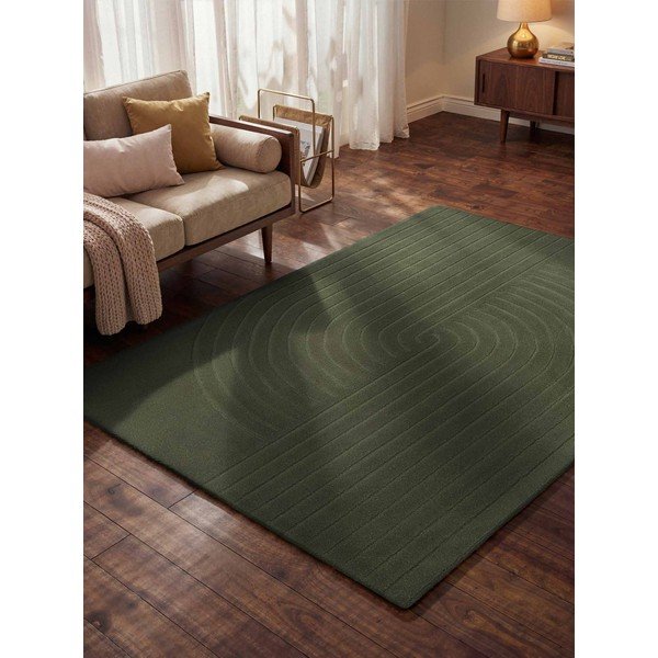 Tumši zaļš ar rokām darināts vilnas paklājs 80x150 cm Arcura – Vikosa-image-1