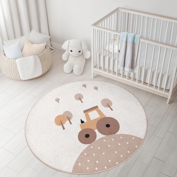 Bēšs mazgājams bērnu paklājs ø150 cm Tractor World – Mila Home-image-2