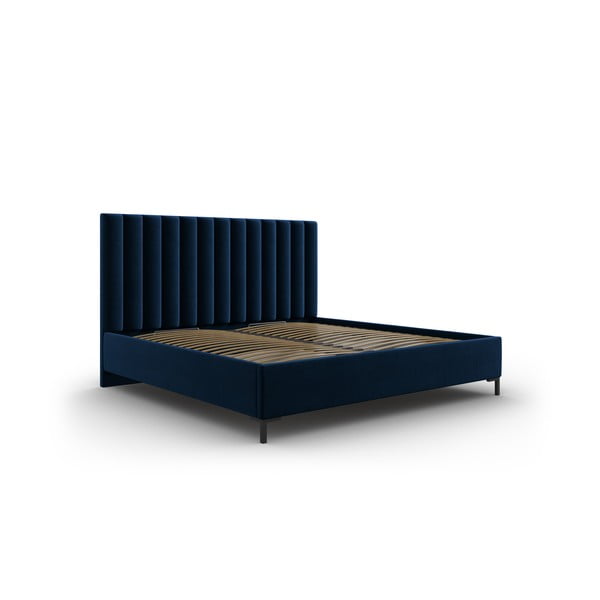 Tumši zila polsterēta divvietīga gulta ar veļas kasti un redelēm 200x200 cm Casey – Mazzini Beds
