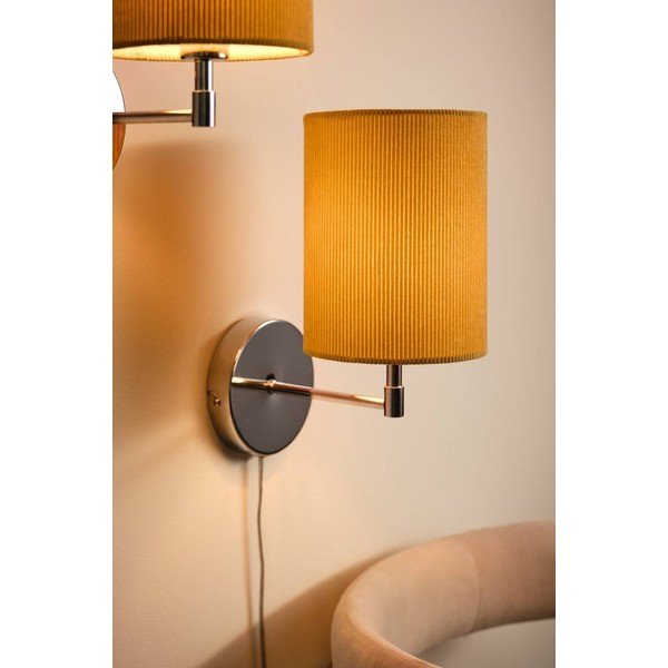 Dzeltena/spīdīgas sudraba krāsas tekstila sienas lampa ar vadu Seth – Jotex-image-1