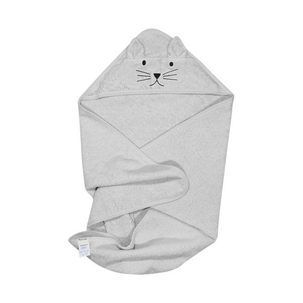 Pelēks kokvilnas bērnu dvielis ar kapuci Kindsgut Cat-image-2