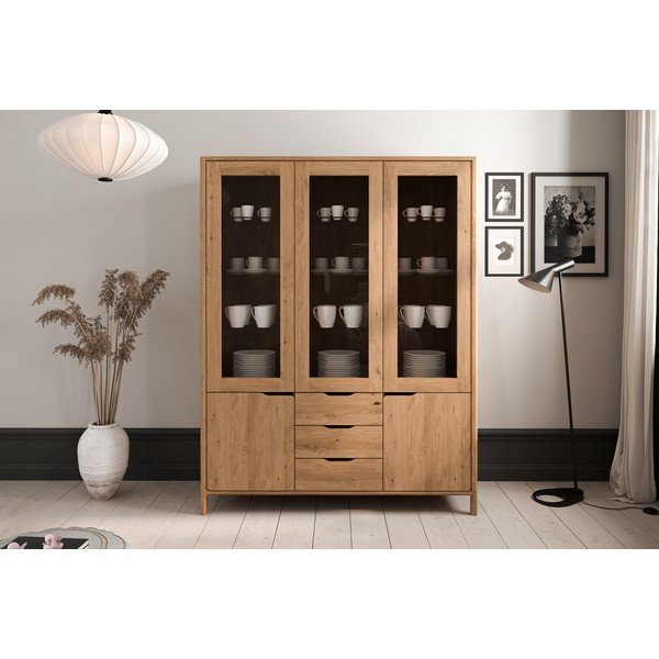 Dabīga toņa ozola masīvkoka vitrīna 140x188 cm Twig – The Beds-image-1