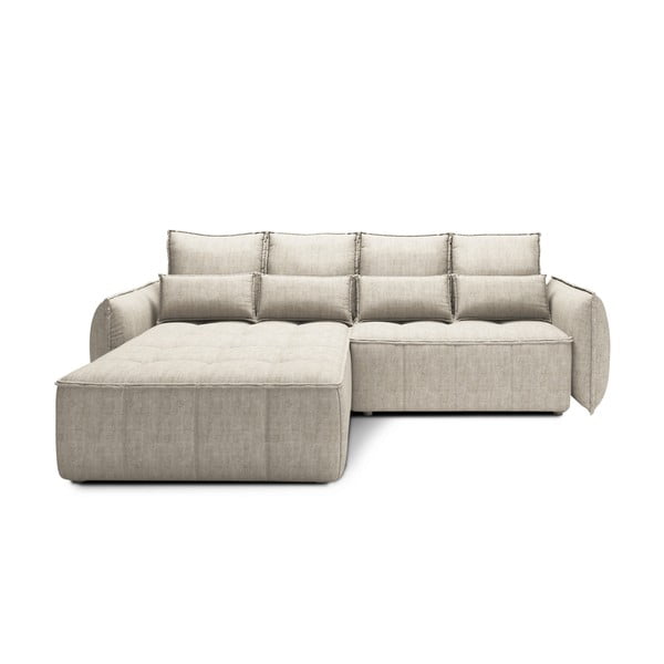 Bēšs samta salokāms/ar uzglabāšanas vietu stūra dīvāns (ar kreiso stūri/ar zvilni) Campo – ELTAP