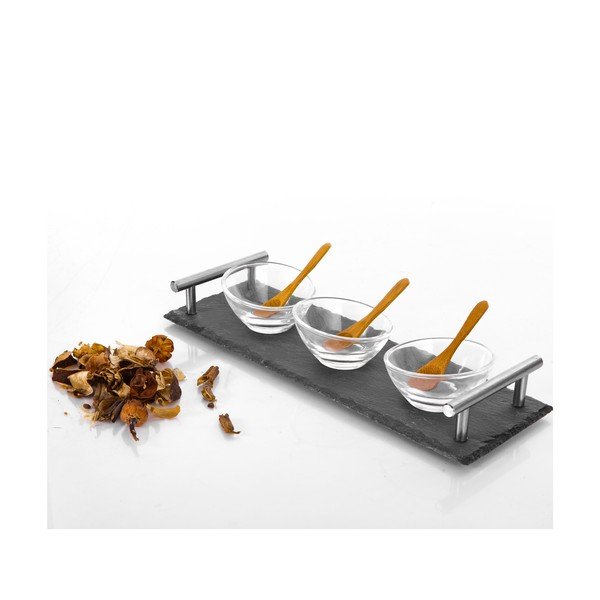 3 bļodu komplekts ar karoti uz akmens paliktņa Bambum Tasev Poas, 30 x 10 cm-image-2