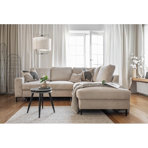 Bēšs velveta salokāms stūra dīvāns (ar labo stūri) Lofty Lilly – Miuform-image-4