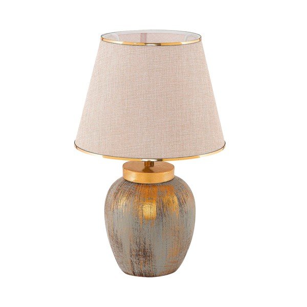 Krēmkrāsas/zelta krāsas galda lampa ar auduma abažūru (augstums 47 cm) Yakamoz – Opviq lights