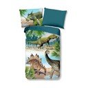 Zaļa/zila vienguļamā kokvilnas bērnu gultas veļa 140x200 cm Dino – Good Morning