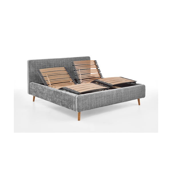 Gaiši pelēka polsterēta divvietīga gulta ar redelēm 180x200 cm Primavera – Meise Möbel-image-2