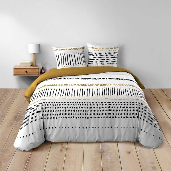 Sinepju dzeltena/balta divguļamā kokvilnas gultas veļa 240x220 cm Chicago – douceur d'intérieur