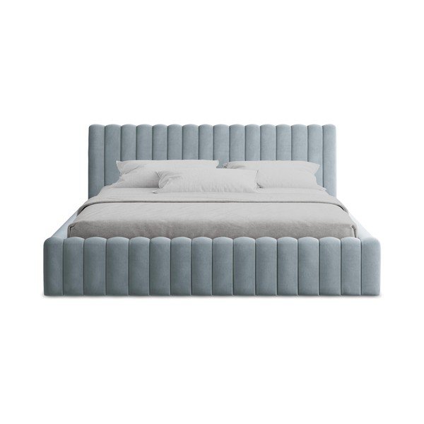 Gaiši zila polsterēta divvietīga gulta ar veļas kasti un redelēm 180x200 cm Lemi – Makamii-image-4