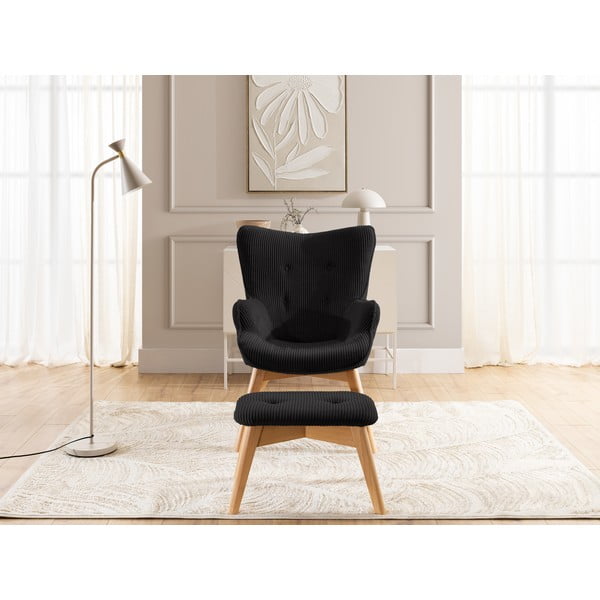 Melns velveta atpūtas krēsls ar kāju balstu Niko – Ropez-image-1