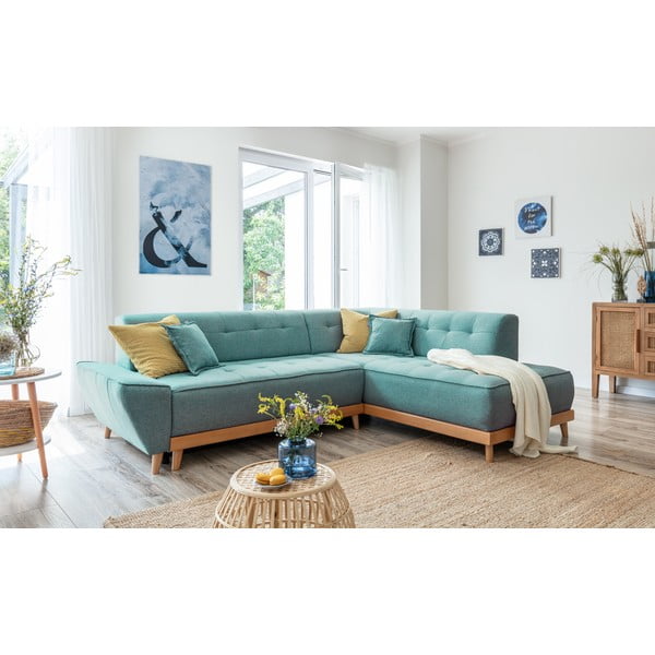 Tirkīzzils salokāms stūra dīvāns (ar labo stūri) Dazzling Daisy – Miuform-image-3