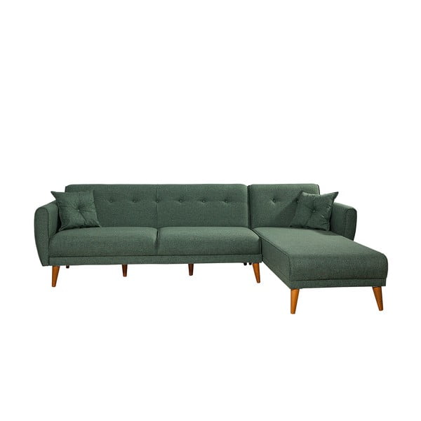 Tumši zaļš izvelkamais stūra dīvāns Aria – Balcab Home