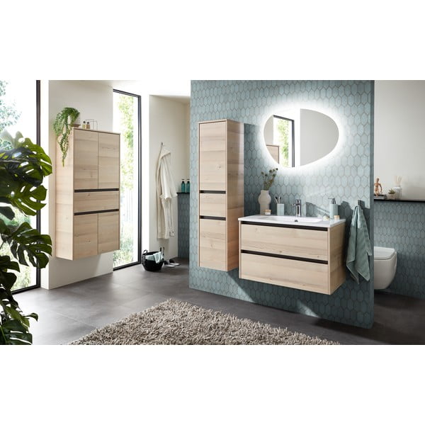 Dabīga toņa vannas istabas skapis ar priedes koka imitāciju 146x35 cm Quickset 393 – Pelipal-image-3