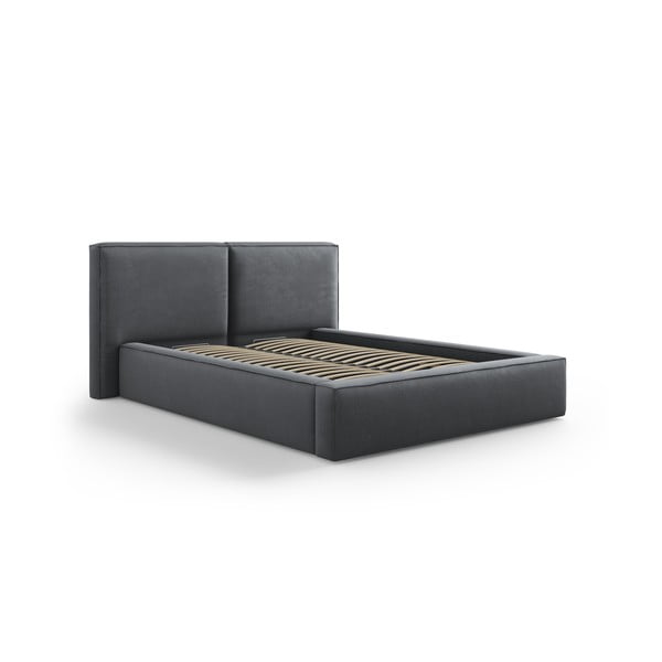 Tumši pelēka polsterēta divvietīga gulta ar veļas kasti un režģi 140x200 cm Arendal – Cosmopolitan Design