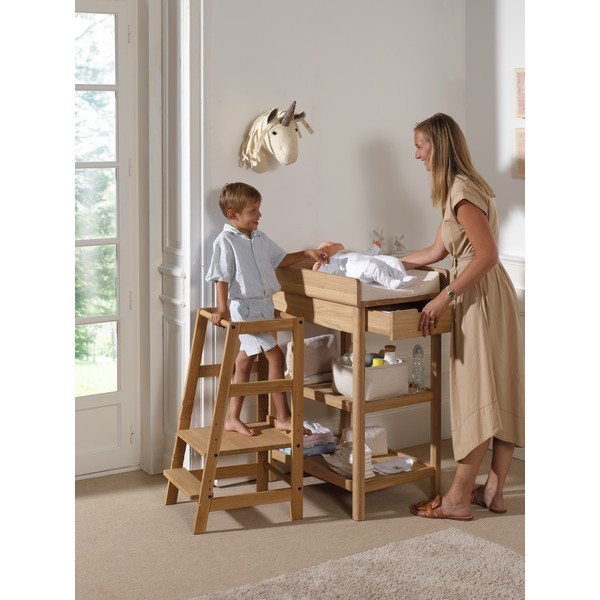 Dabīga toņa ozola masīvkoka pārtinamais galds ar pārtinamo galdiņu Forrest – Vipack-image-3