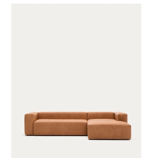 Brūns ādas stūra dīvāns (ar labo stūri/ar zvilni) Blok – Kave Home