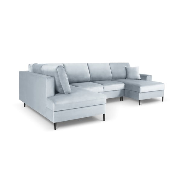 Gaiši zils samta salokāms stūra dīvāns ar uzglabāšanas vietu (ar kreiso stūri/U veida) Kyoto – Cosmopolitan Design-image-3