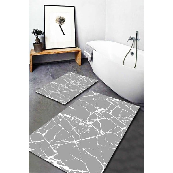 Pelēki vannas istabas paklājiņi (2 gab.) 60x100 cm Cracks – Mila Home-image-1